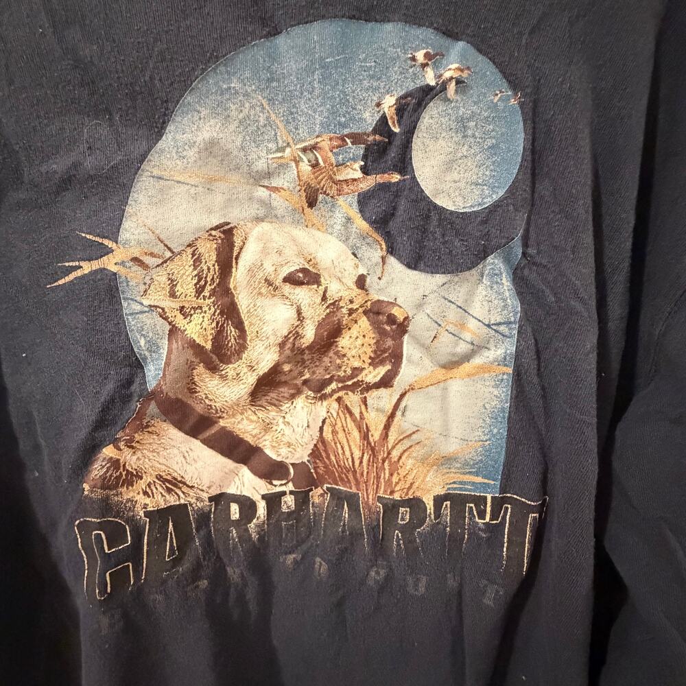 Carhartt Long Sleeve Graphic Navy T-Shirt Born To Hunt Relaxed Fit Labrador - Picture 5 of 10